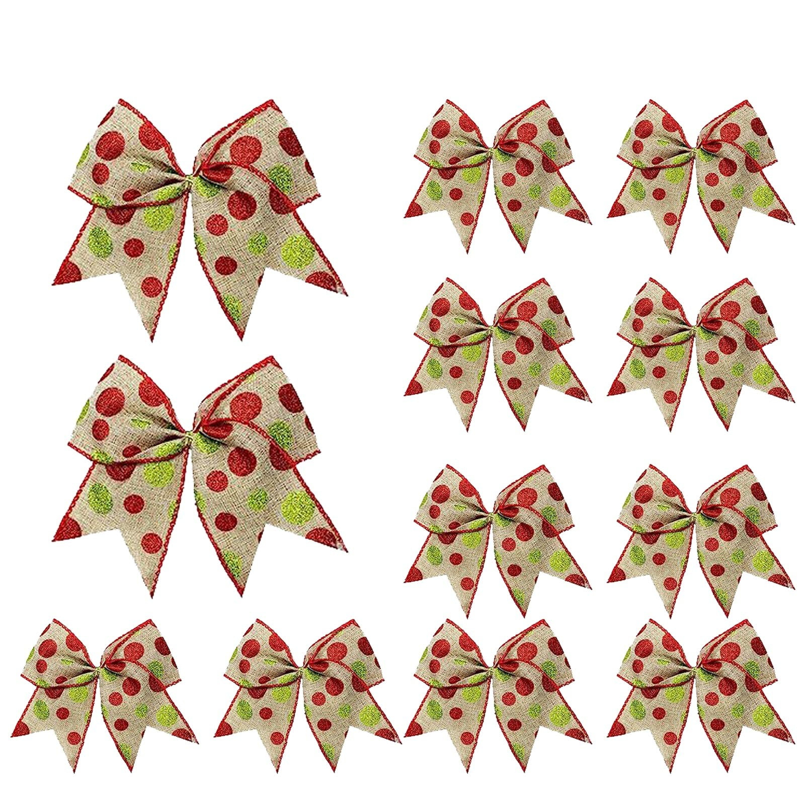 Sandistore Cute Cars 12pcs Christmas Tree Bows Ornaments 6 Inch Large Christmas Wreath Bows Red Green Xmas Tree Bows Christmas Glitter Dot Bows Ribbons Decoration For Garland Diamonds for Crafts
