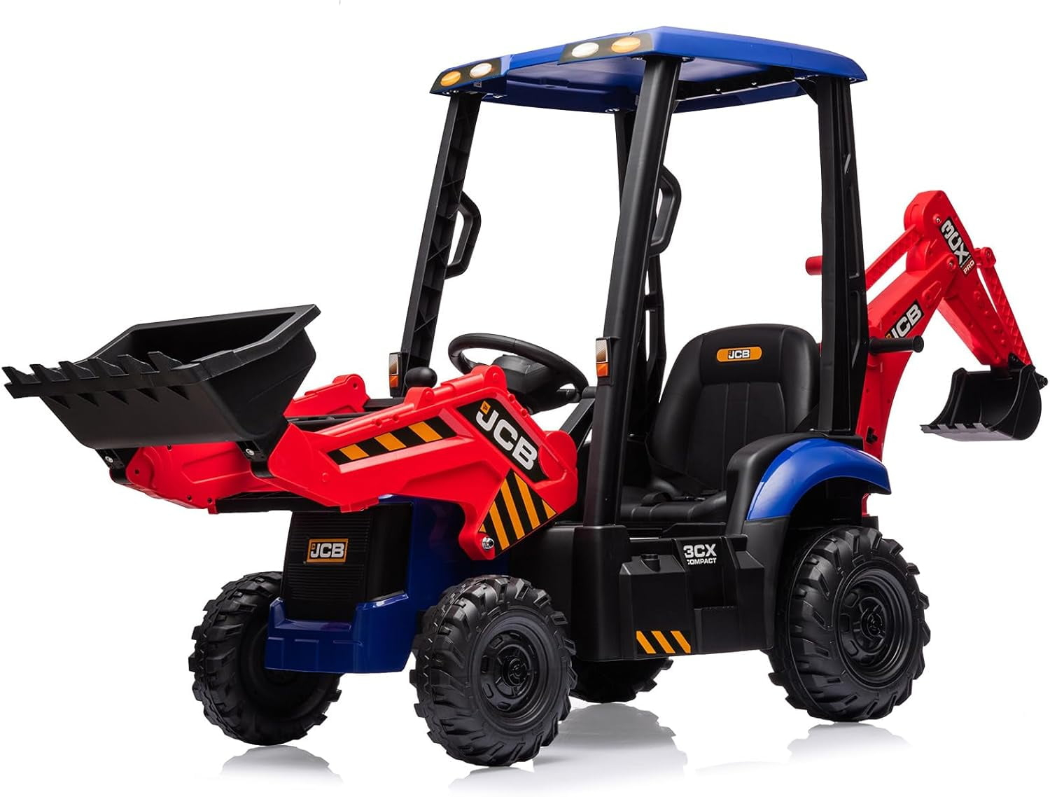 EastVita 4 in 1 Ride on Tractor, Excavator & Bulldozer with Tent,12V Ride on Car Digger Electric Vehicle with Remote Control, Front Loader, Horn, EVA Tires, Kids Ride on Car Toy