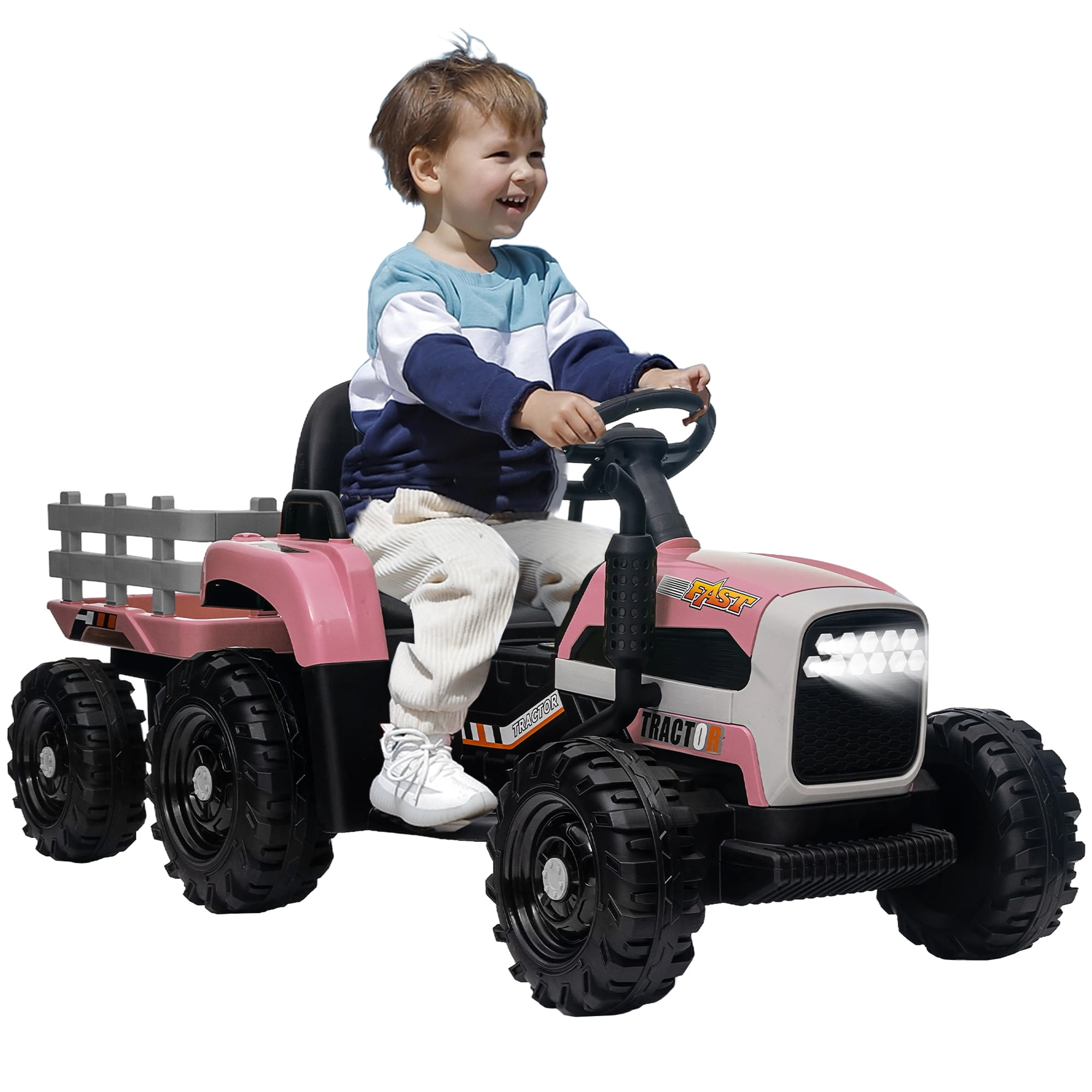 Farmdex Ride on Tractor 12 Volt Ride on Toys, 7AH Battery Powered Electric Car for Kids with Remote Control, 11-LED Headlight, Bluetooth, Music, Pink