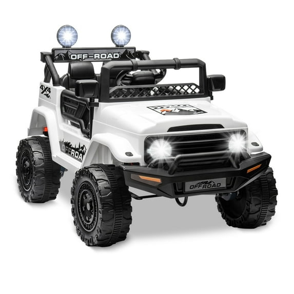 DSstyles 12 V Powered Ride-On Toy Truck Car with Remote Control, LED Lights and Spring Suspension