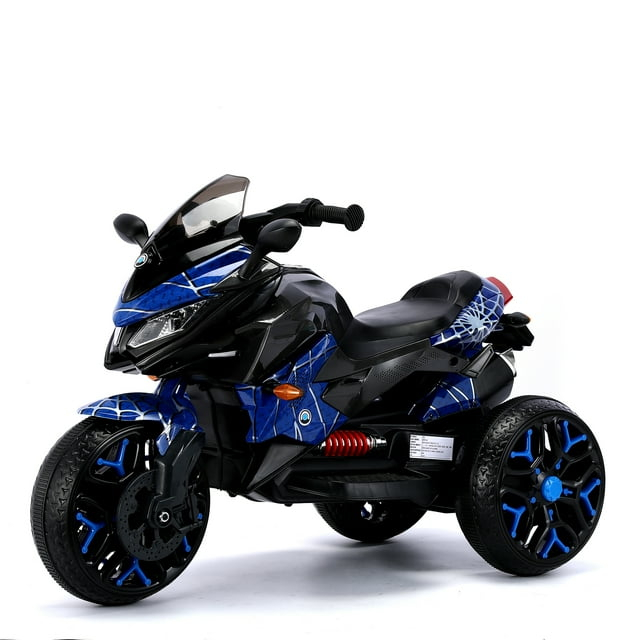 Blue 12V Electric Ride-On Motorcycle with Lighting Wheels and PU Seat