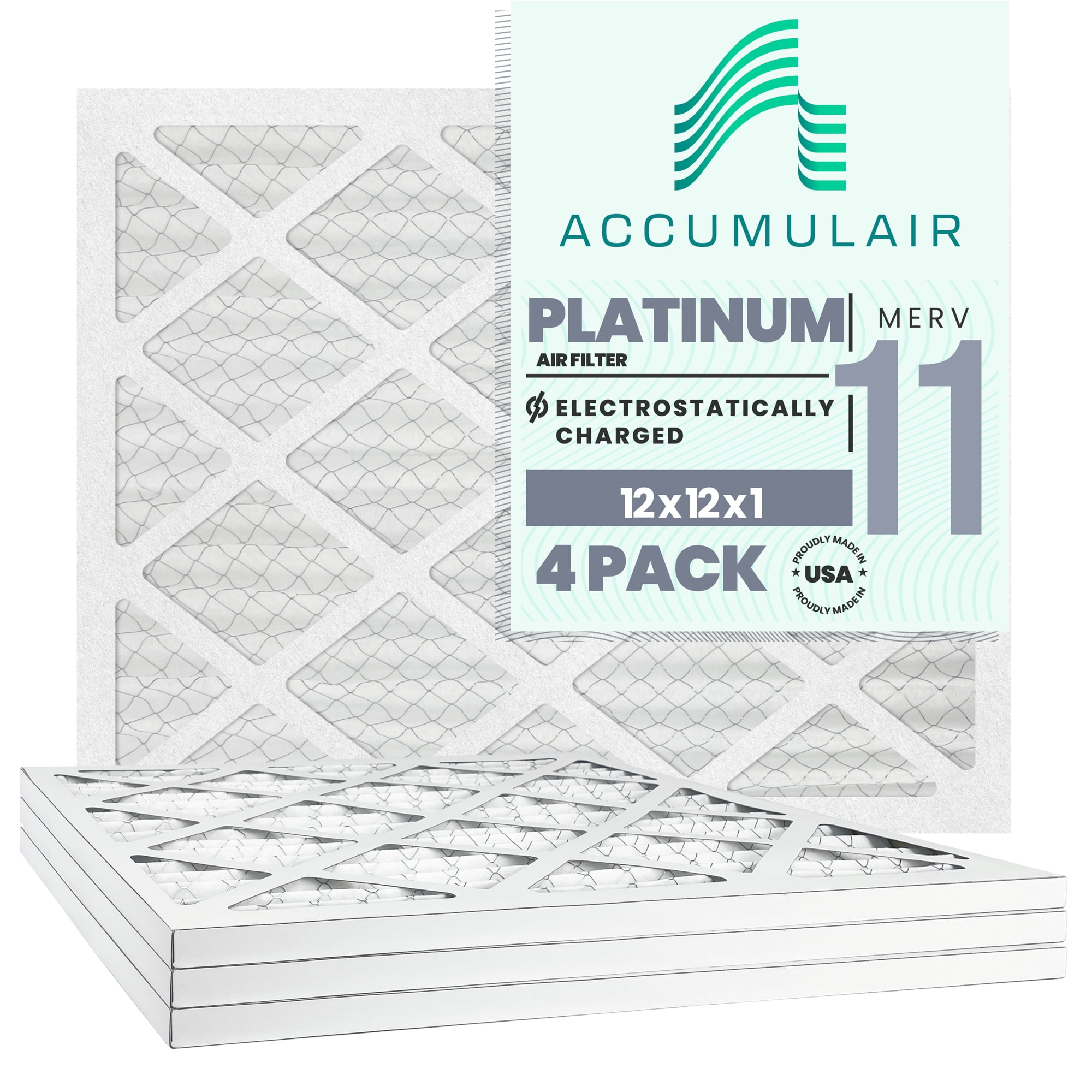 12x12x1 (11.75 x 11.75) Accumulair Platinum 1-Inch Filter (MERV 11) (4 Pack)