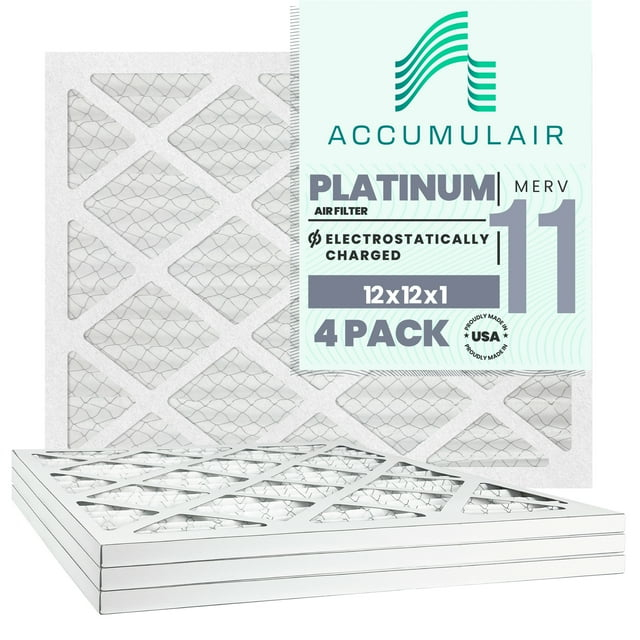 12x12x1 (11.75 x 11.75) Accumulair Platinum 1-Inch Filter (MERV 11) (4 Pack)
