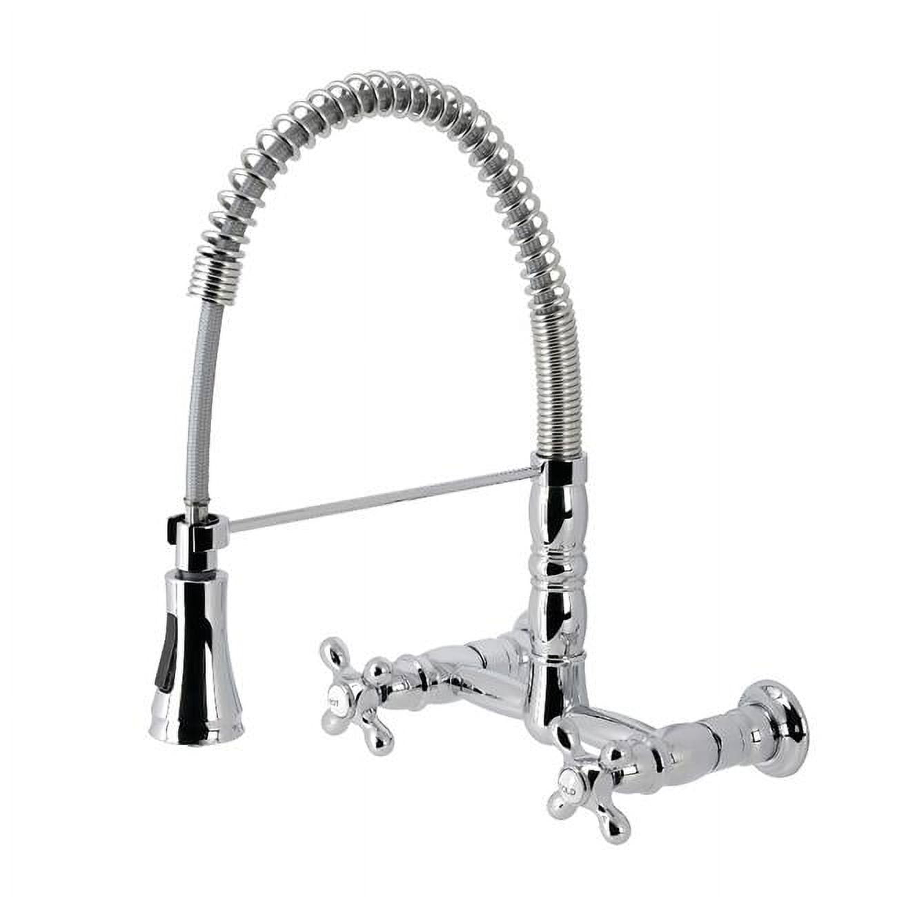 Kingston Brass Heritage Double-Handle 2-Hole Wall-Mount Pre-Rinse Bridge Kitchen Faucet