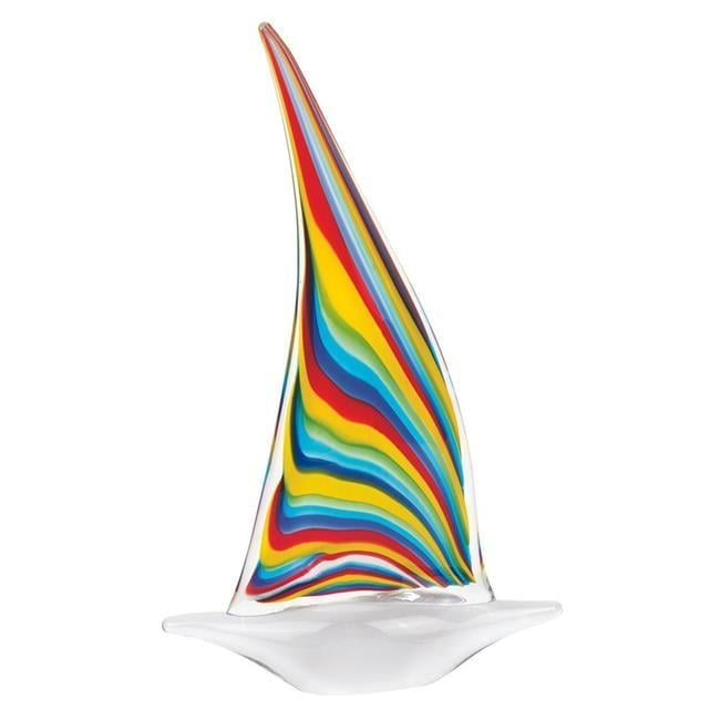 13.5 in. Murano Style Art Glass Primary Sailboat Sculpture, Multi-Color