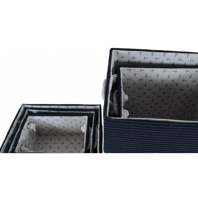 13.5" x 17" x 22.5" Blue Fabric Basket With Bow  Decoration Set of 5
