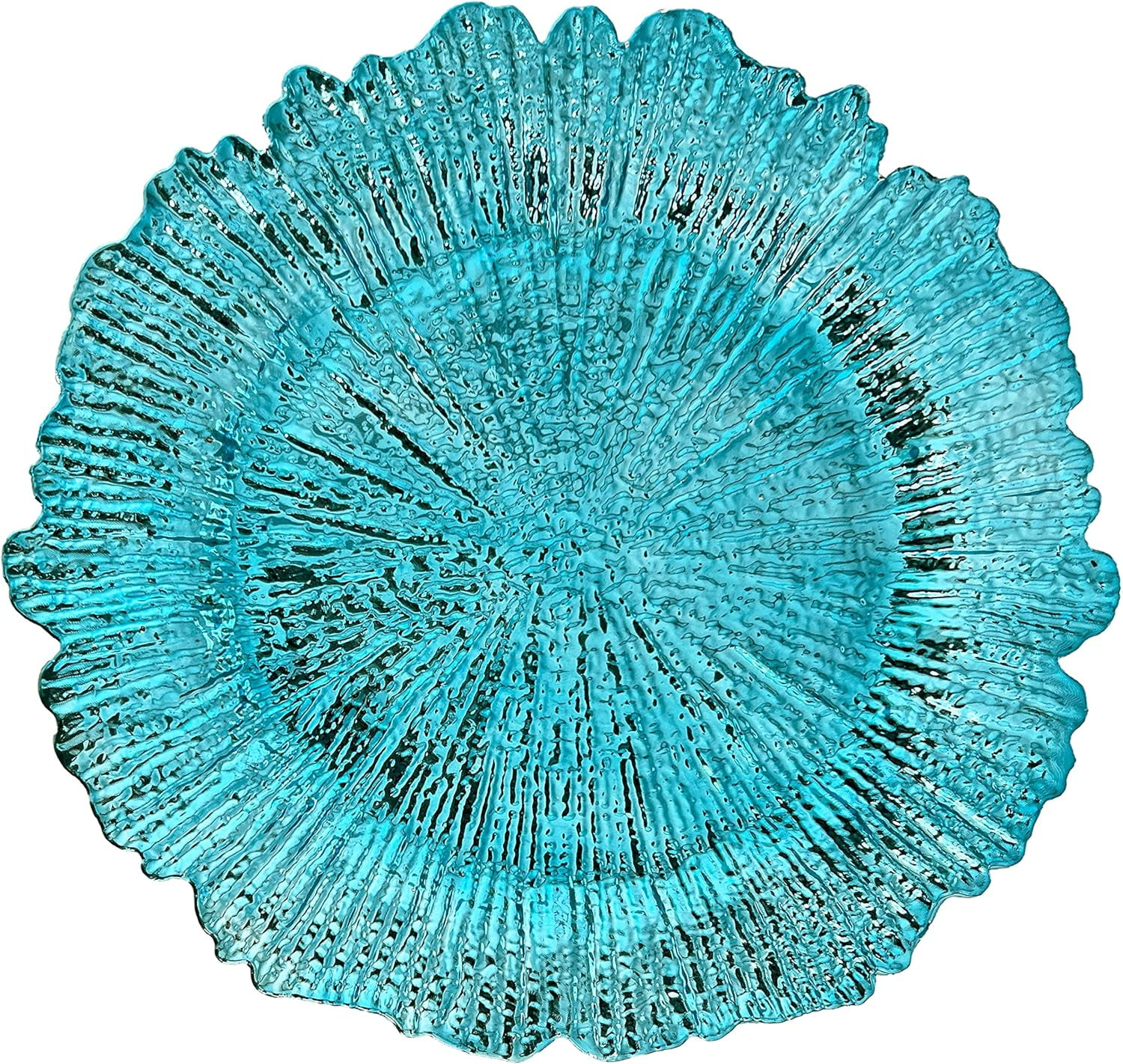 13 Inch Light Blue Charger Plates, Round Plastic Reef Plate Chargers for Dinner Plates, Wedding, Party Elegant Decoration Place Mats (24, Light Blue)