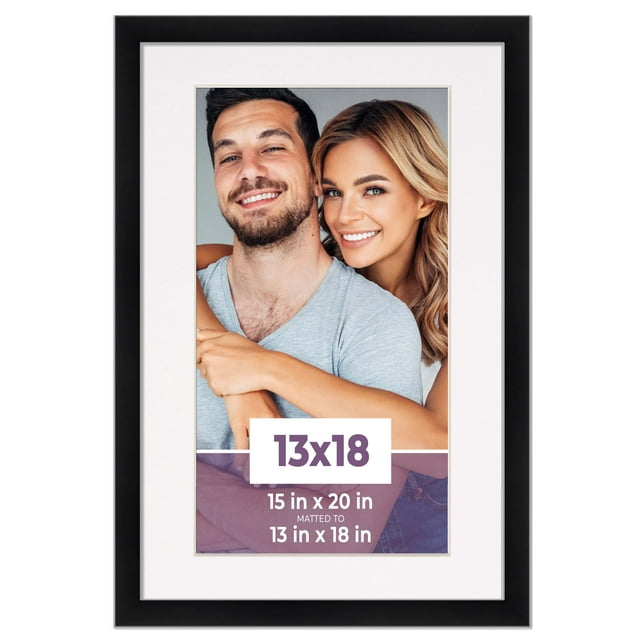 13x18 Frame Black With White Picture Mat For 13x18 Photo - Black 15x20 Frame To Display Print or