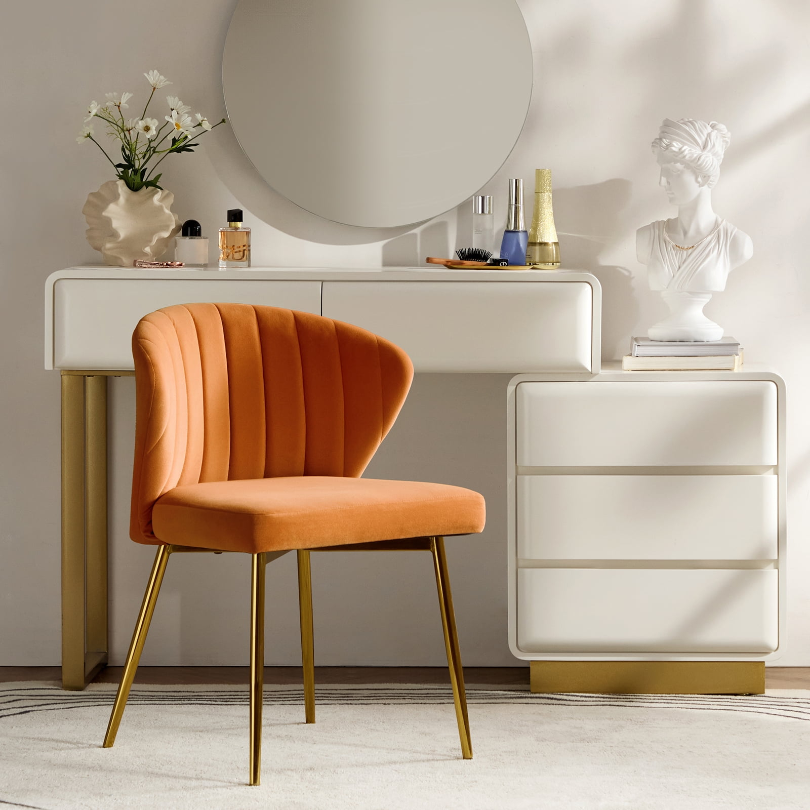 STCKJXX Velvet Dining Chair  Cute Armless Accent Chair Living Room Chair with Golden Legs  Mid Century Modern Upholstered Side Chair for Kitchen Vanity  Fuchsia