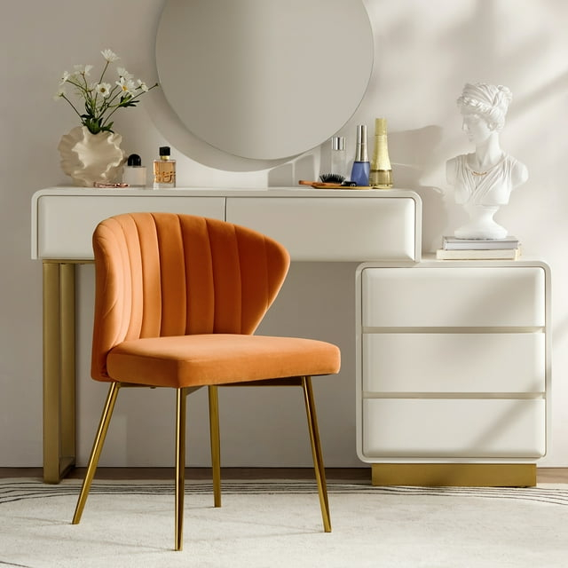 STCKJXX Velvet Dining Chair  Cute Armless Accent Chair Living Room Chair with Golden Legs  Mid Century Modern Upholstered Side Chair for Kitchen Vanity  Fuchsia