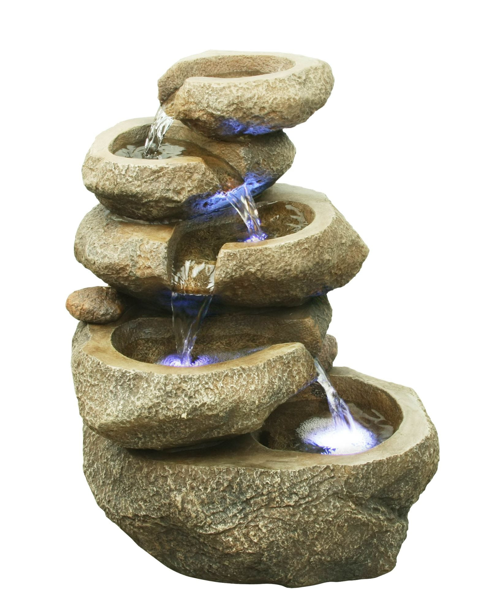 14" Led Lighted Five Level Rock Waterfall Outdoor Garden Fountain