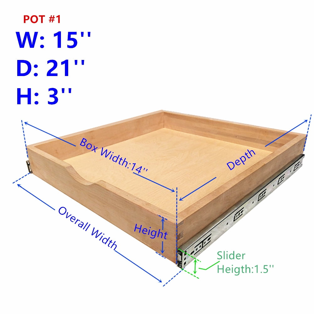 14'' Width Roll out Drawer Roll Out Tray Wood Pull Out Tray Kitchen Cabinet Organizer, Pull-Out Shelf, Include Side Mount Sliders Rear Brackets Wood Sapcer (Fits For RTA Cabinet B18 and Pantry 18)