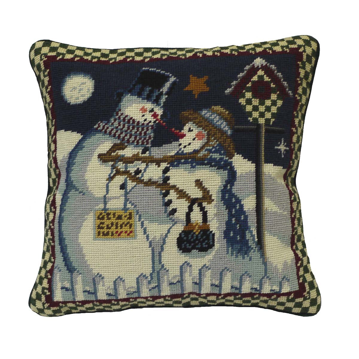 14" x 14" Snowman Couple Needlepoint Pillow