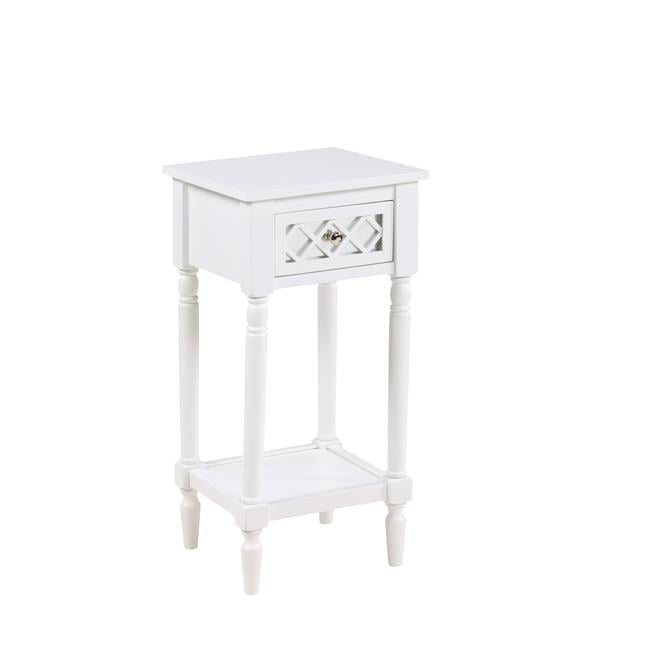 Convenience Concepts French Country Khloe Deluxe 1 Drawer Accent End Table 14" - Traditional Farmhouse Side Table with Mirrored Storage Drawer and Shelf for Living Room, White