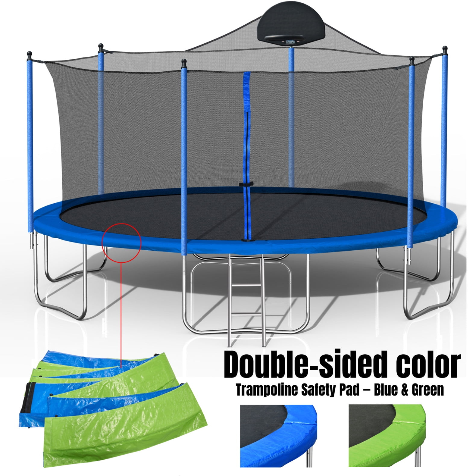 14FT Trampoline with Basketball Hoop for Kids & Adults, Outdoor Round Trampoline with Safety Enclosure Net, Recreational Heavy-Duty Trampoline, Blue