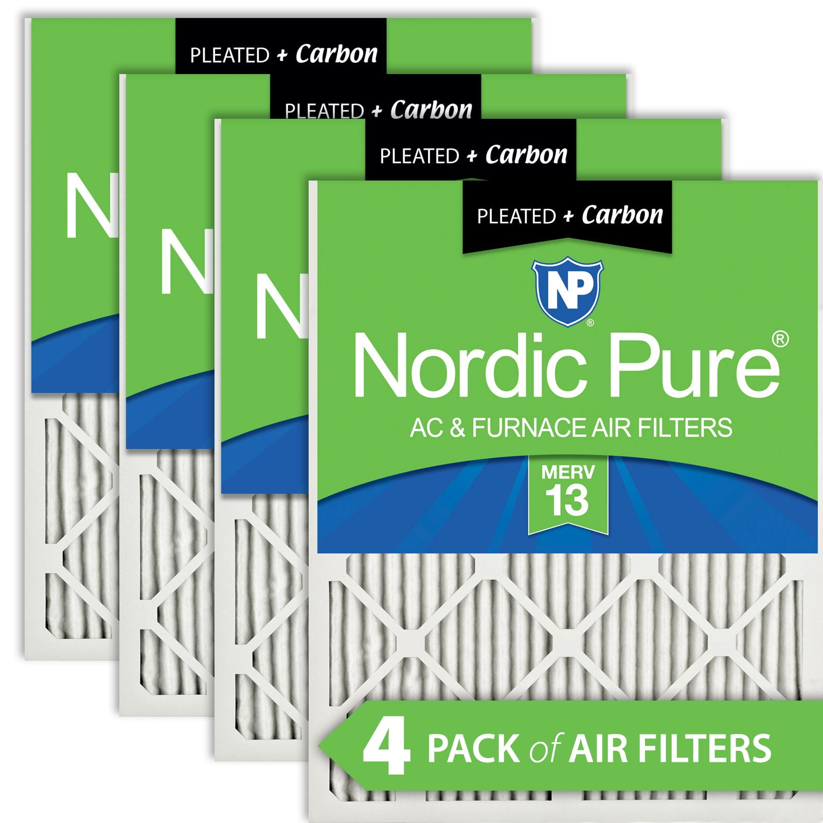 14x20x1 (13_1/2x19_1/2) Pleated Air Filters MERV 13 Plus Carbon 4 Pack