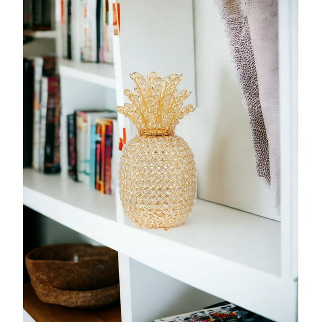 15" Faux Crystal and Gold Pineapple Sculpture