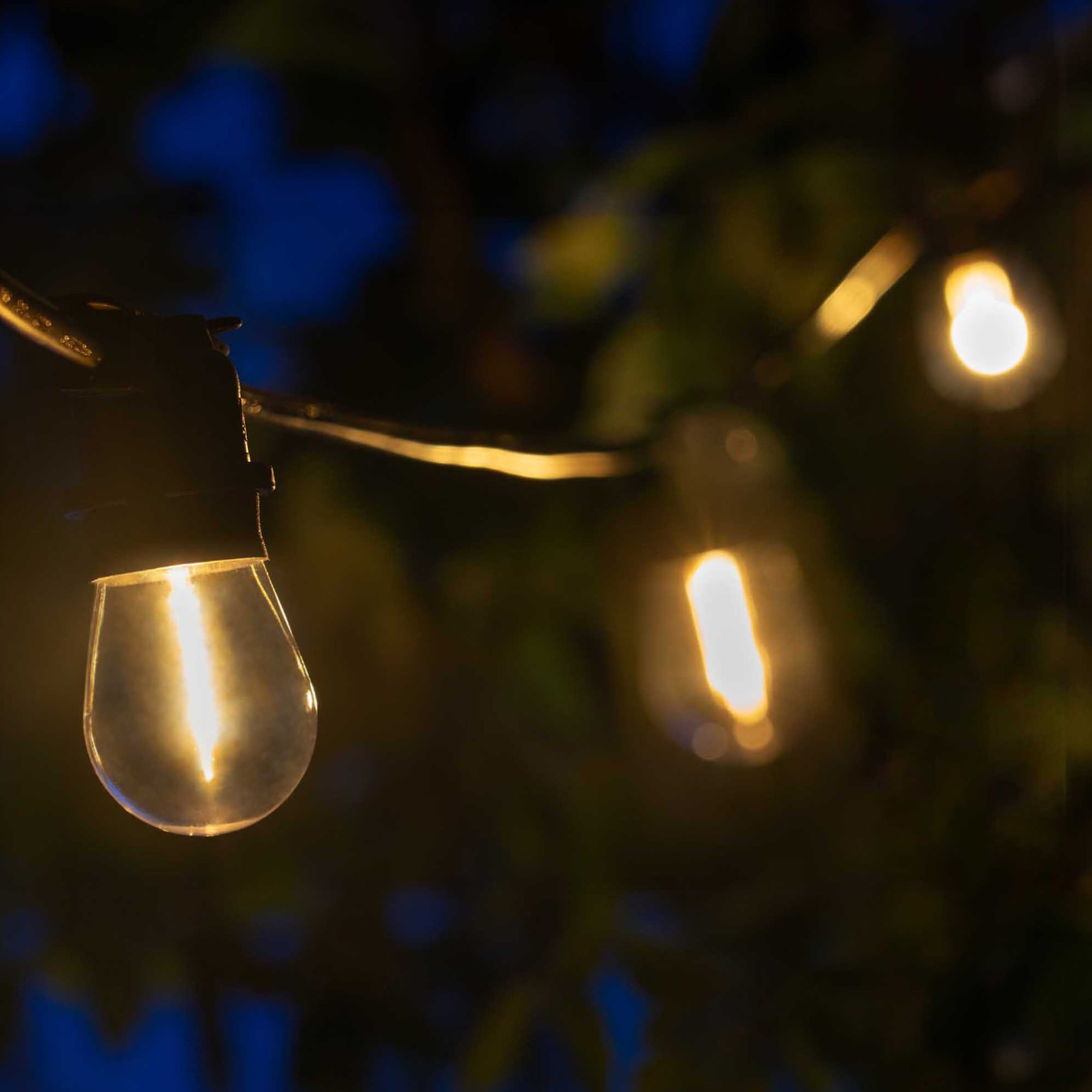 15’ LED Patio Lights, Black E26 SJTW Commercial Watertight Patio Stringer, with 10 Warm White S14 Vintage Edison Filament Bulbs, 18” Spacing