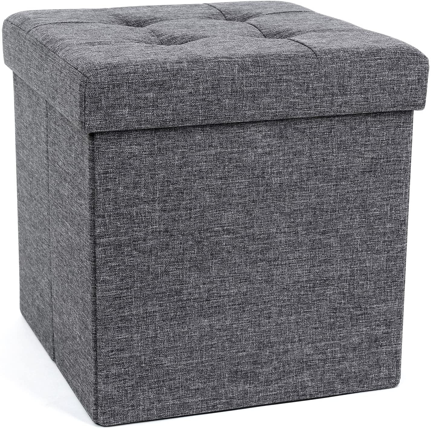 SONGMICS 15" Storage Ottoman Bench Cube Footrest, Folding, Dark Gray