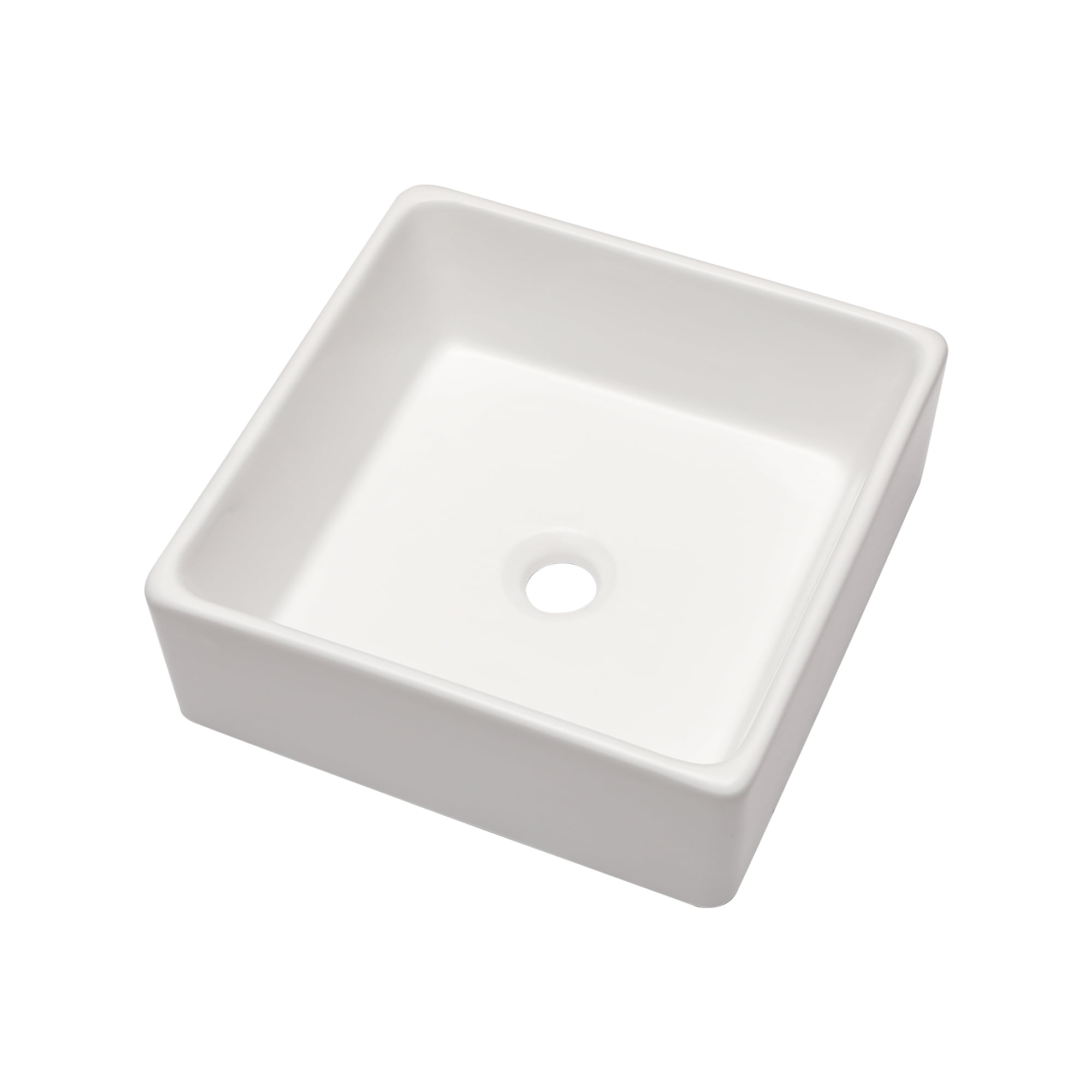 15 in. Bathroom Porcelain Ceramic Art Basin Square Vessel Sink in White