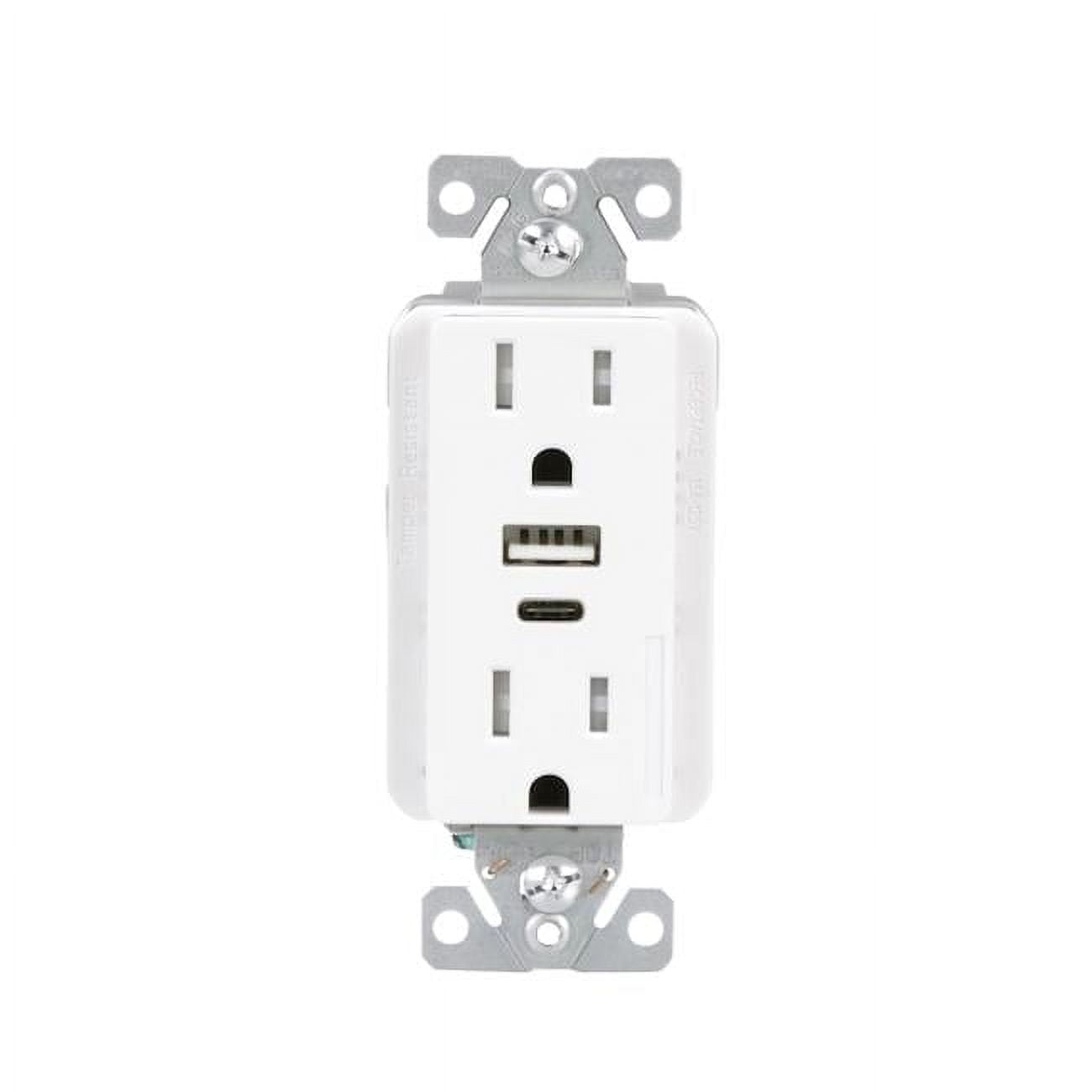 15A USB AC Charger Tamper Resistant Decorator Receptacle, White