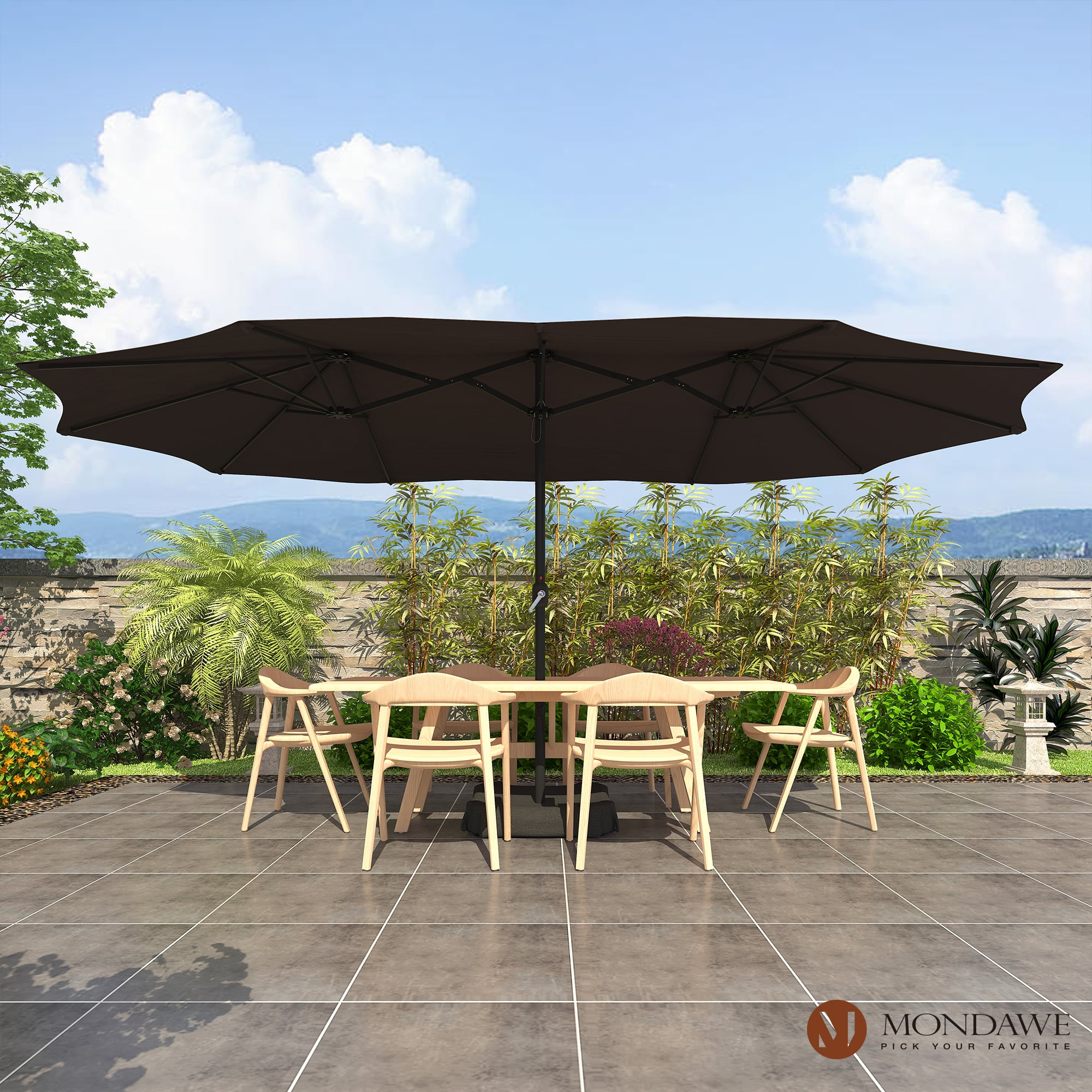 15ft Large Patio Umbrellas with Base Included, Outdoor Double-Sided Rectangle Market Umbrella with Crank Handle, for Pool Lawn Garden