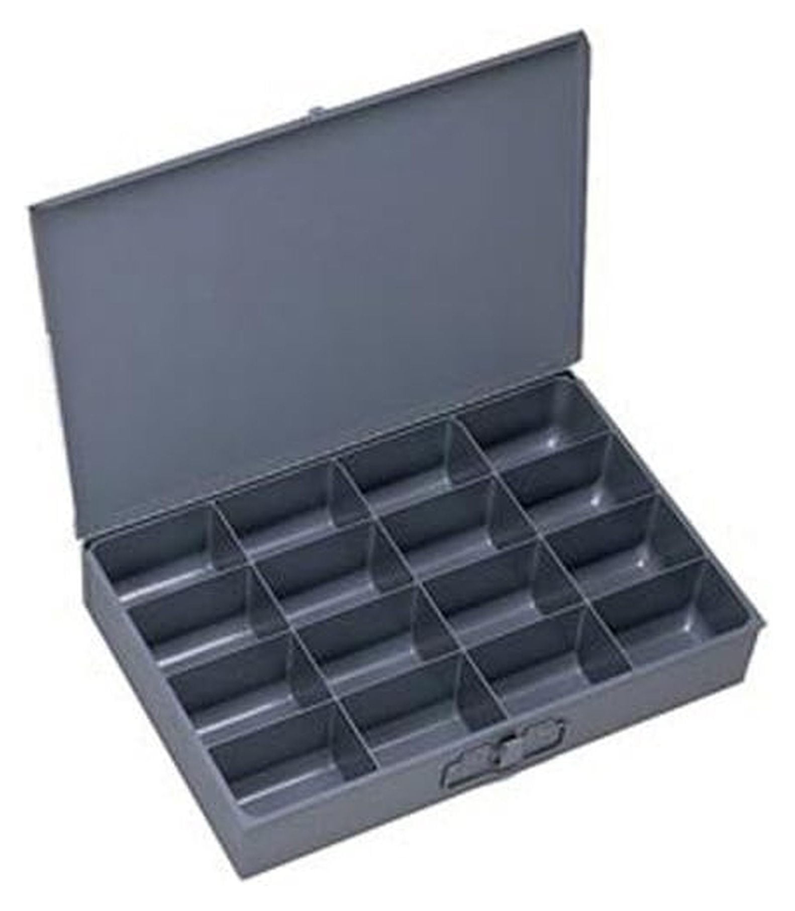 Gray Industrial Steel Storage Box with Plastic Dividers