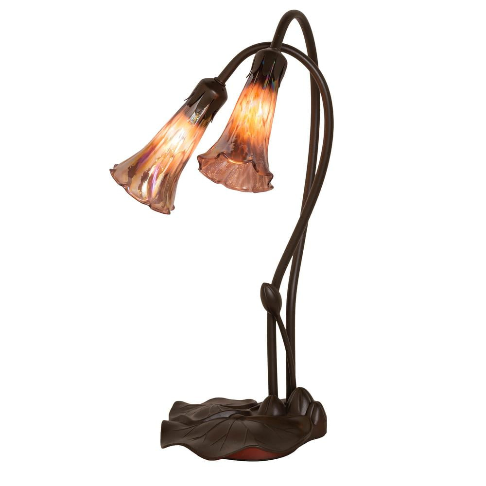 16" High Purple Iridescent Tiffany Pond Lily 2 Light Accent Lamp