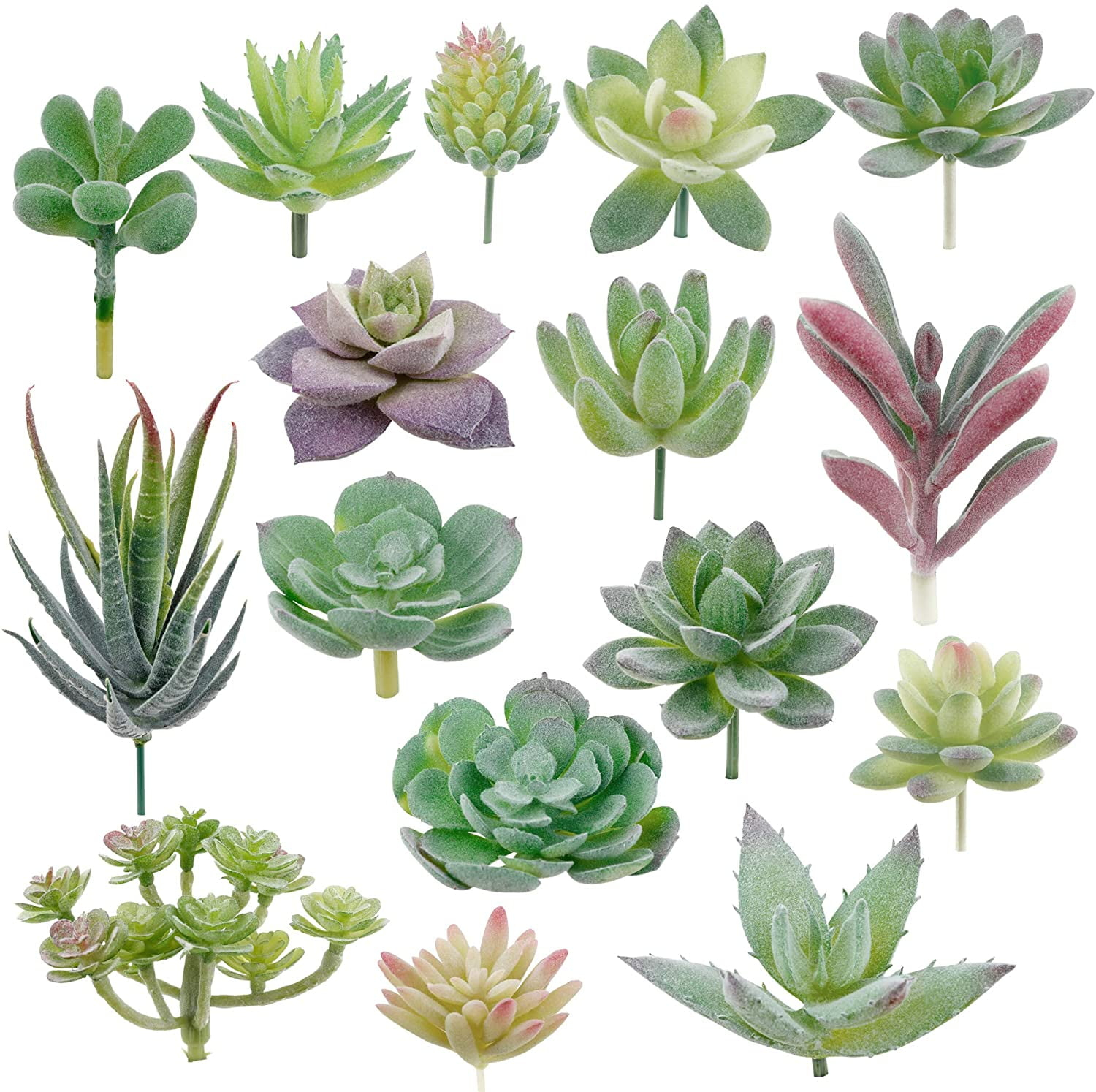 16 Pack Artificial Succulents Plants - Small Fake Plants for Miniature Gardens - Quality PVC Plastic - Faux Succulent Decor - Unique and Varied Designs - Ideal for Beautiful Gardens|The 16 pack of Art