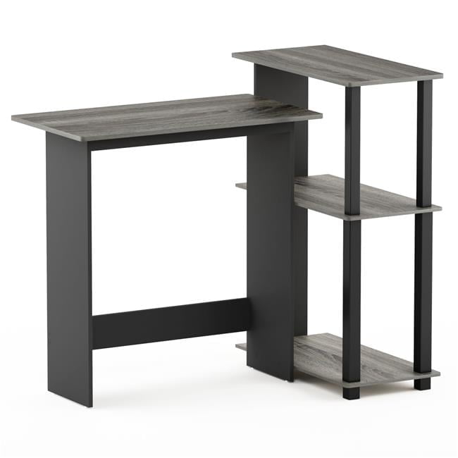 16086R1GYW-BK Abbott Corner Computer Desk with Bookshelf - French Oak Grey & Black
