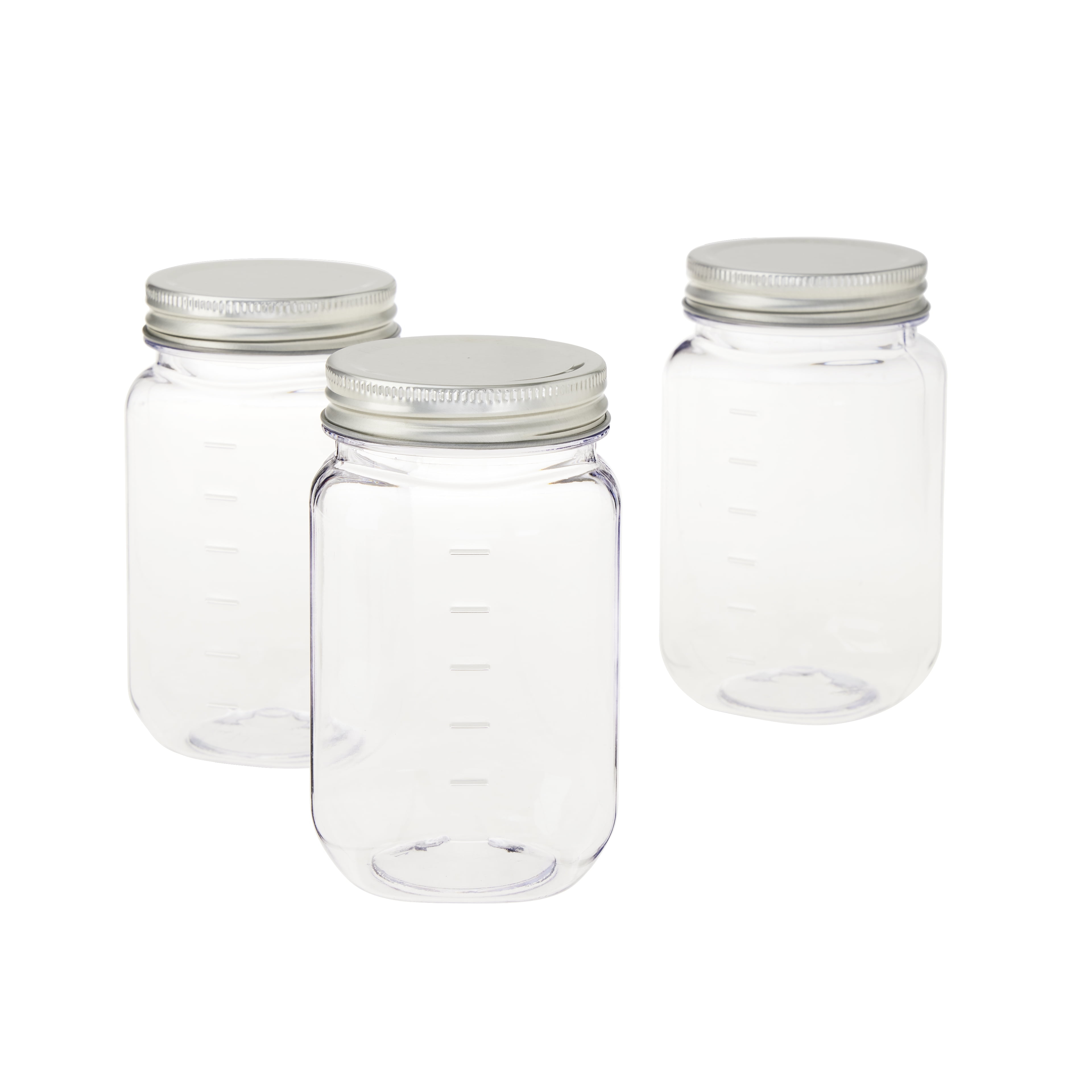 16oz Plastic Mason Jars with Lids by Celebrate It - Food Safe Plastic Storage Container for Food and Craft Supplies - 3 Pack