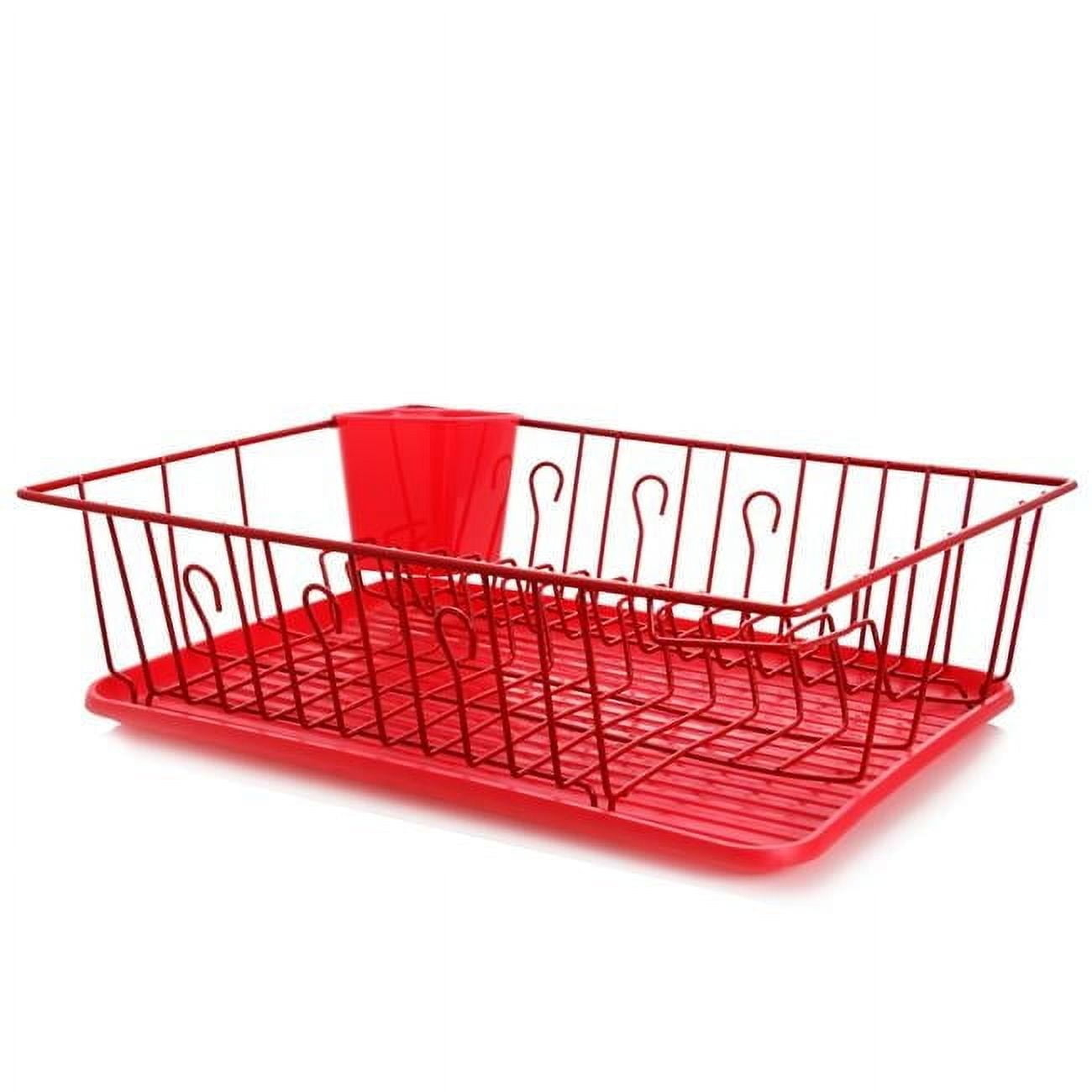 Mega Chef  Red Stainless Steel/Plastic Dish Rack