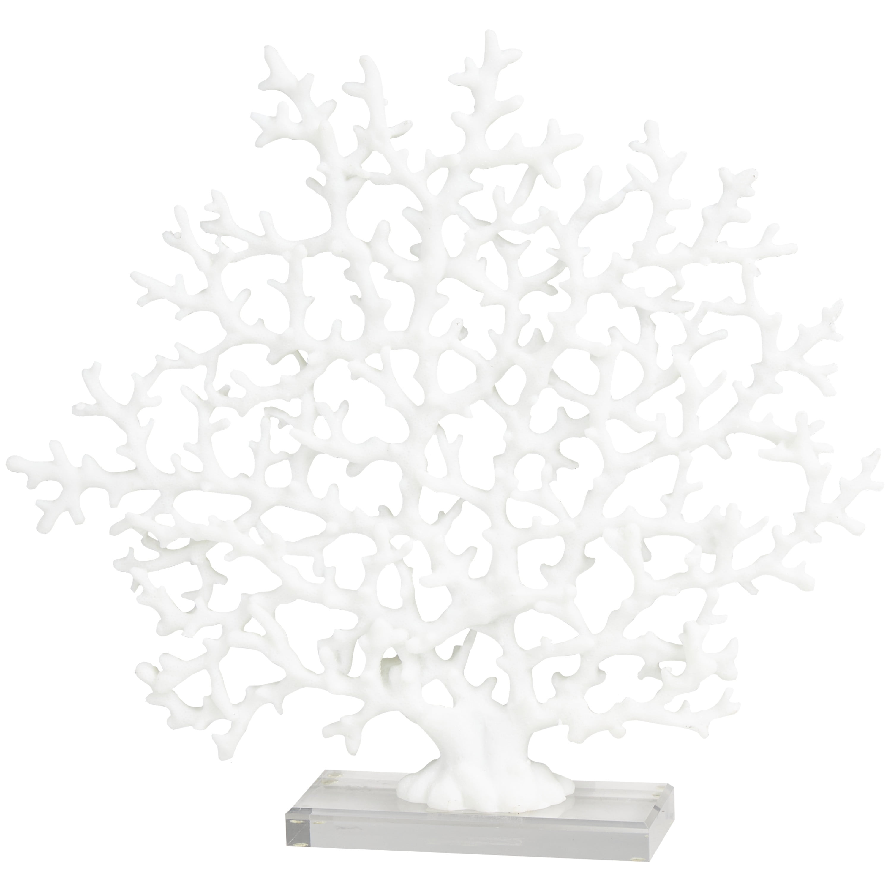 17" x 16" White Resin Coral Sculpture with Clear Resin Base, by DecMode