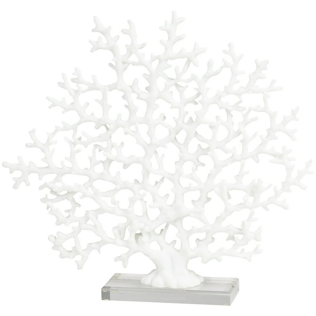 17" x 16" White Resin Coral Sculpture with Clear Resin Base, by DecMode