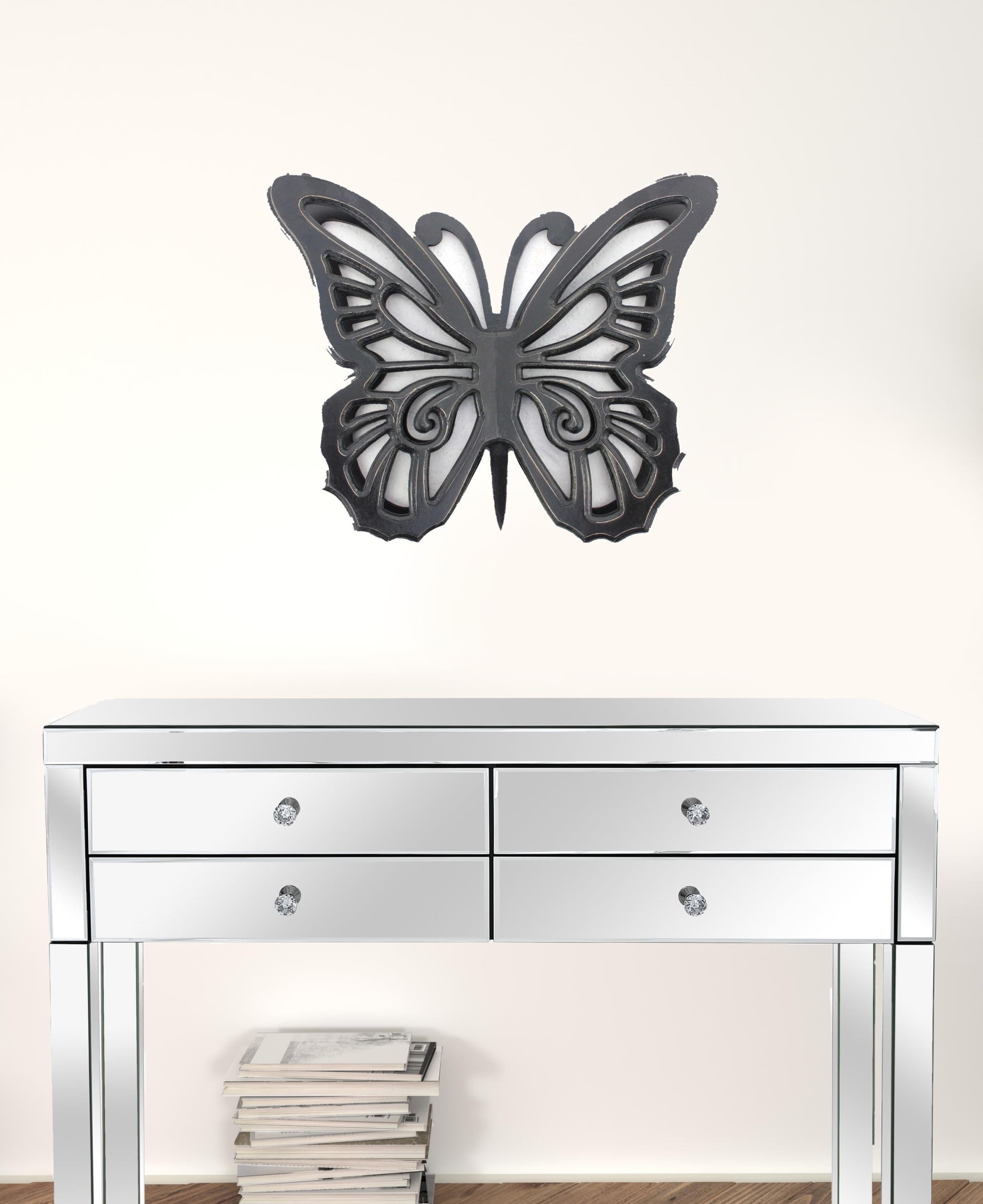 18.5" x 23.25" x 4.25" Black Rustic Butterfly Wooden  Wall Decor