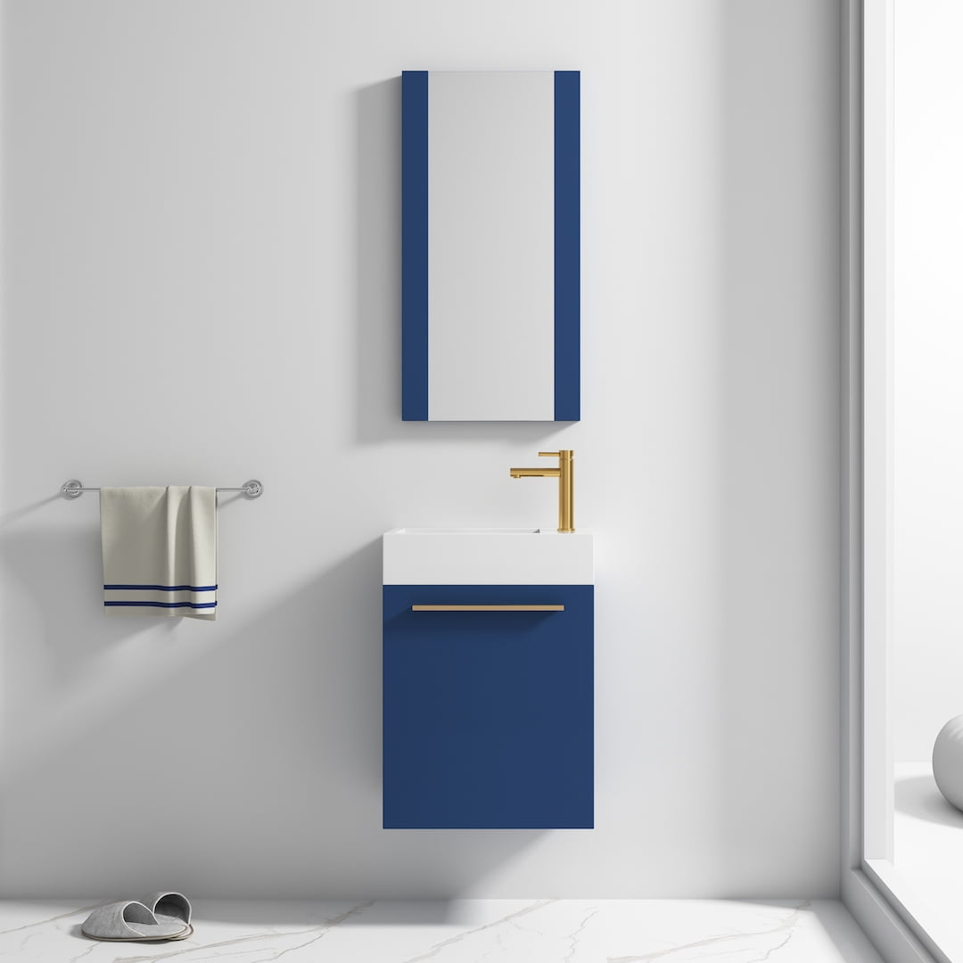Blossom Kitchen and Bath 18" Floating Vanity / Wall Hung Vanity Set with Acrylic Sink , Available Mirror Option Navy Blue W/ Mirror 18''