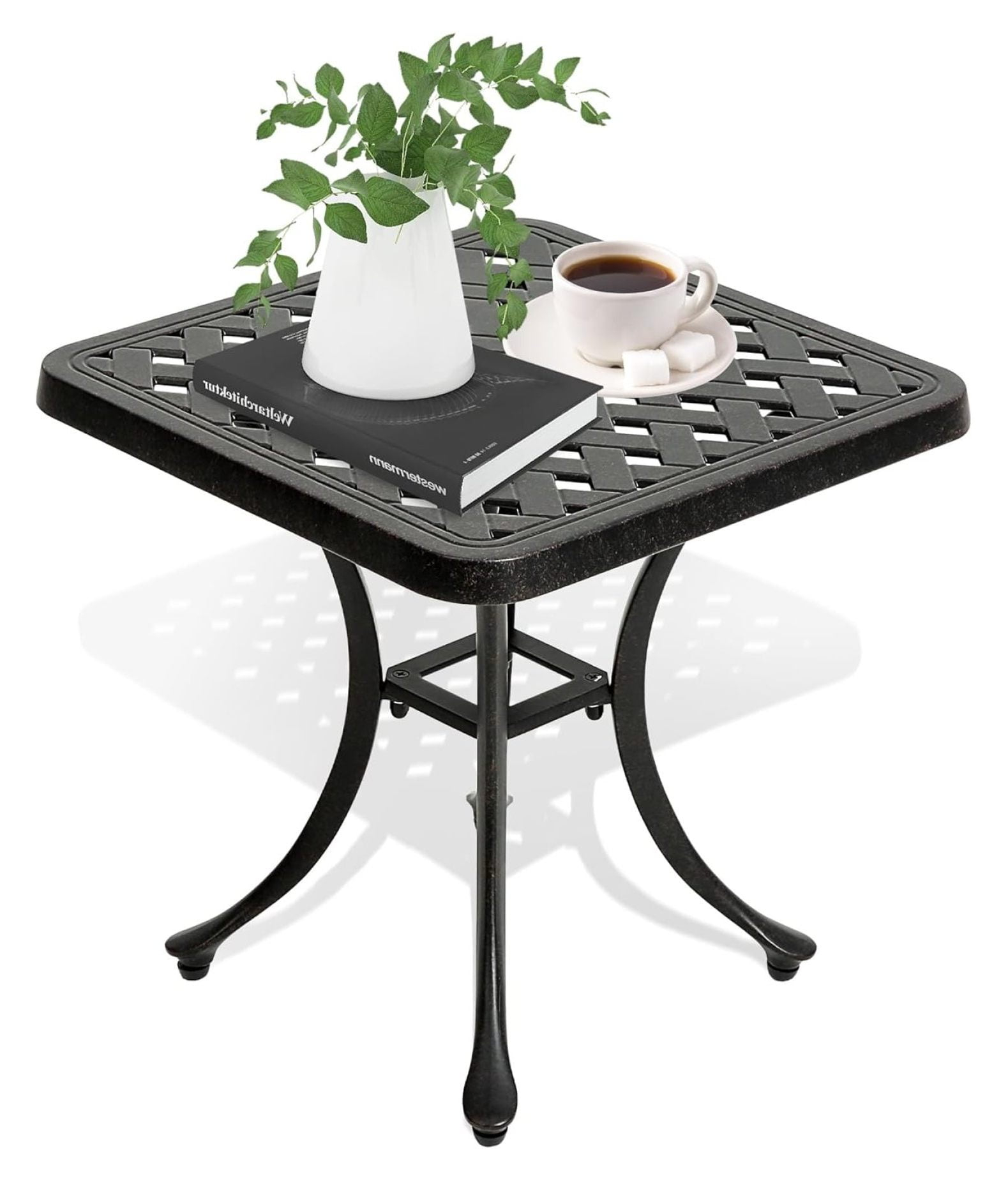 18" Outdoor Side Table, Patio End Tables Outside Cast Aluminum Anti-Rust Metal for Balcony, Backyard, Pool Side, Porch, Bronze