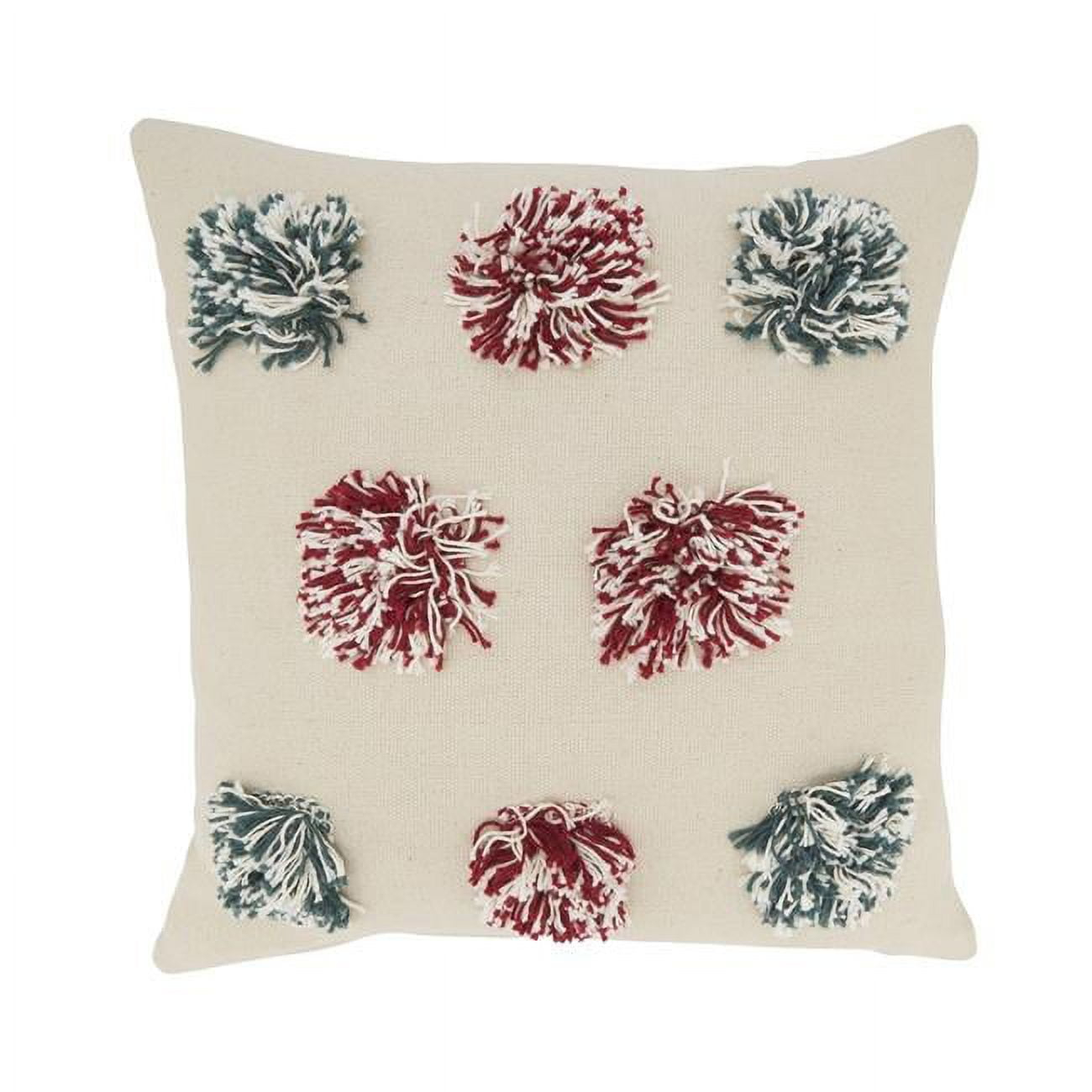 Saro Lifestyle Fuzzy Fun Pom Pom Throw Pillow Cover, Red, 18"x18"