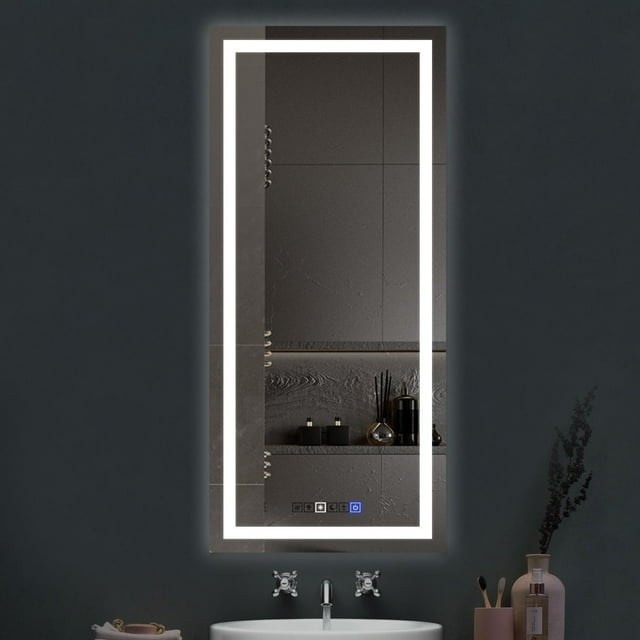 18"x40" LED Dimmable Bathroom Mirror Rectangle LED Lighted Wall Mounted Mirror for Vanity Room with Touch Button and Anti-Fog Function by Fab Glass and Mirror