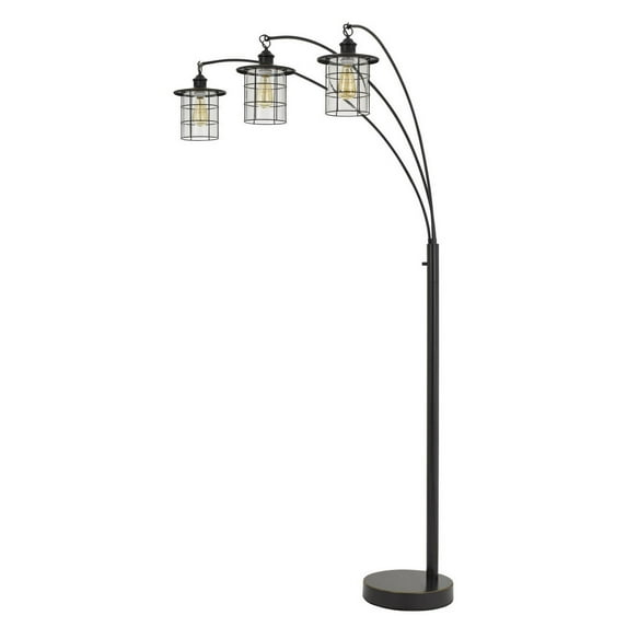 180 Watt Metal Floor Lamp with 3 Arms and Cage Shades, Black