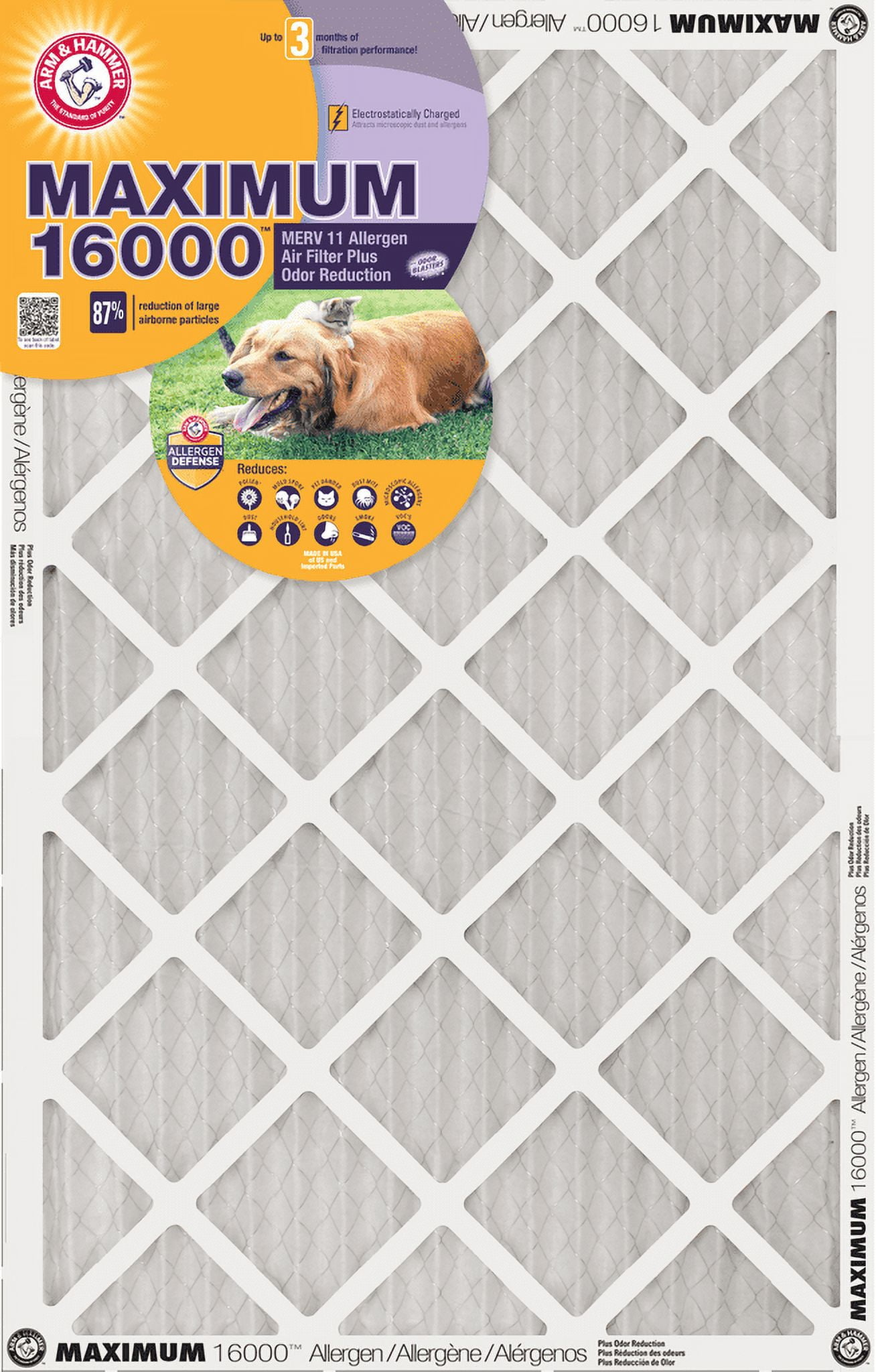 18x18x1 Arm & Hammer Maximum 16000 Allergen Odor Air Filters (MERV 11) (4-Pack)