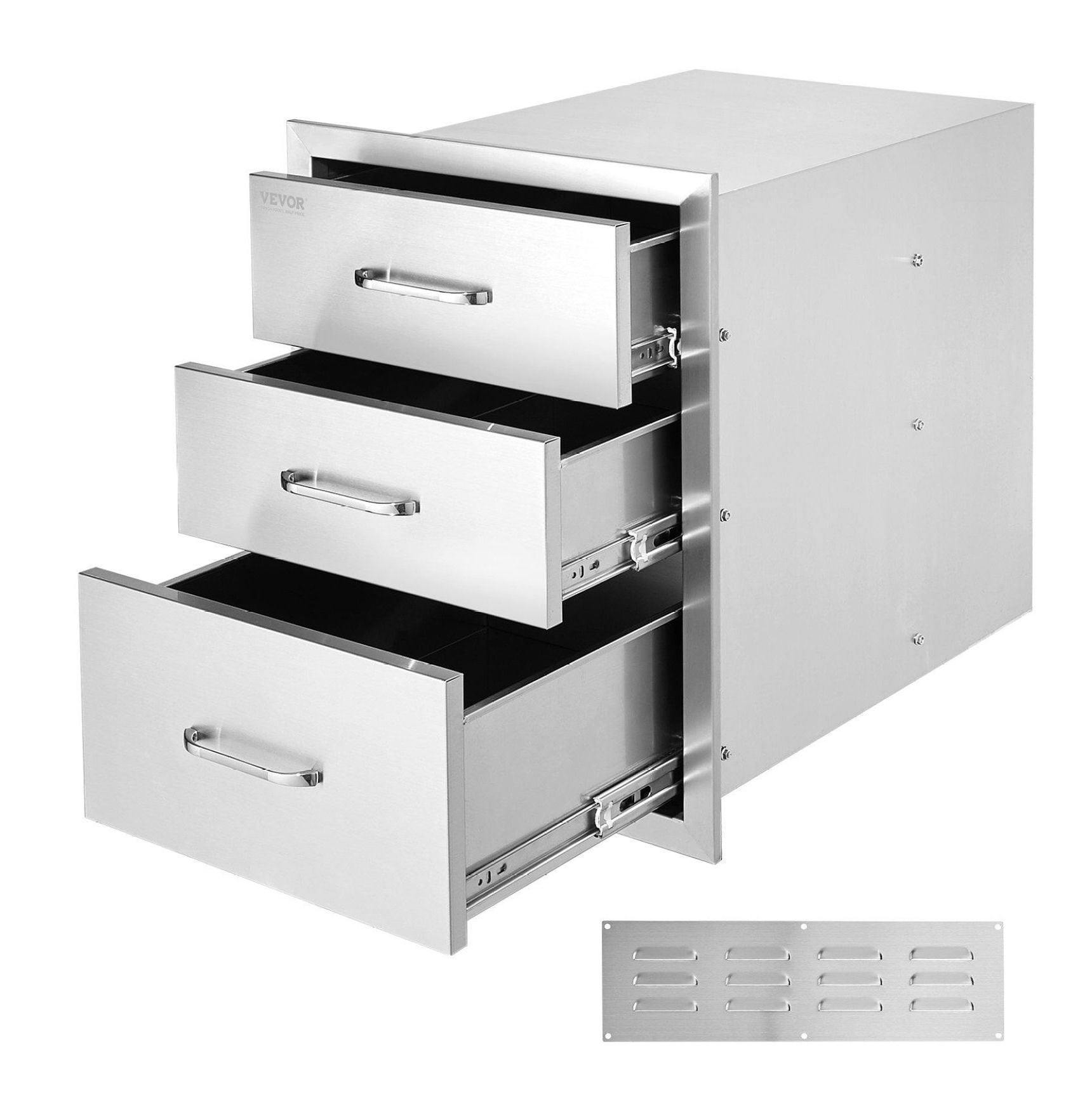 18x23 Inch Outdoor Kitchen Stainless Steel Triple Access BBQ Drawers with Chrome Handle, 18 x23 x 23 Inch 18 x 23 x 23 inch