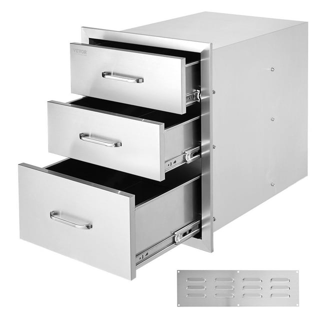 18x23 Inch Outdoor Kitchen Stainless Steel Triple Access BBQ Drawers with Chrome Handle, 18 x23 x 23 Inch 18 x 23 x 23 inch