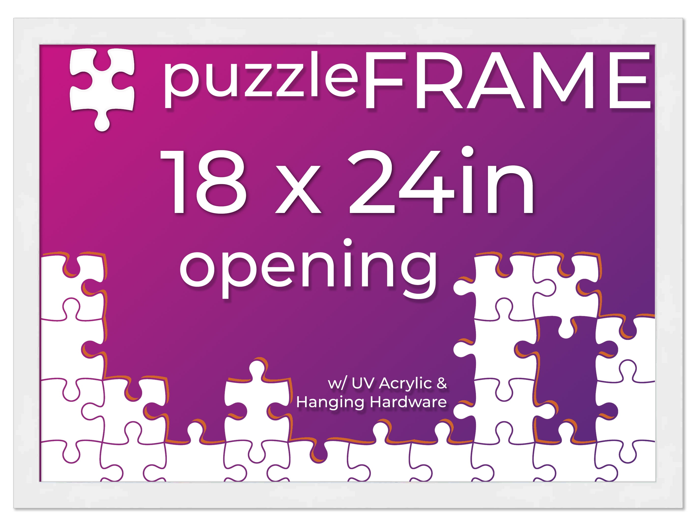 18x24 Frame for Jigsaw Puzzles - Wooden White Puzzle Frame Made to Display Puzzles Measuring 18x24 Inches with UV Acrylic and Hanging Hardware