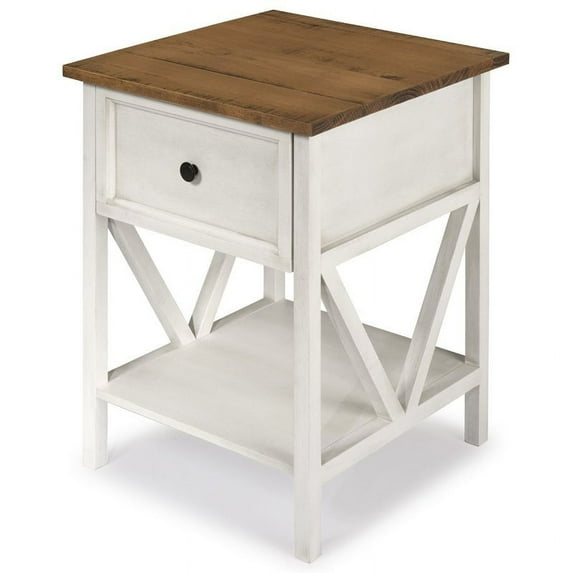 Mesa Auxiliar de Madera con 1 Cajón de 19" - Madera de Granero Recuperada / Lavado Blanco