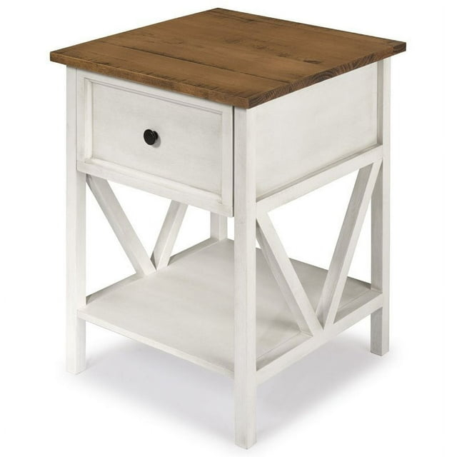 19" 1 Drawer Wood Side Table - Reclaimed Barnwood / White Wash