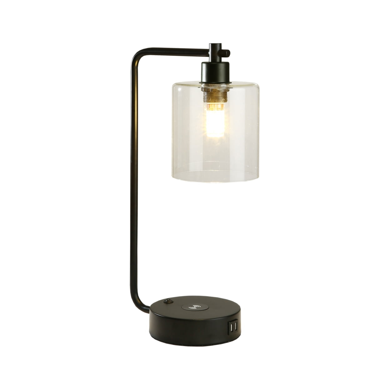 19" Clear Table Lamp with Wireless Charger and Glass Shade