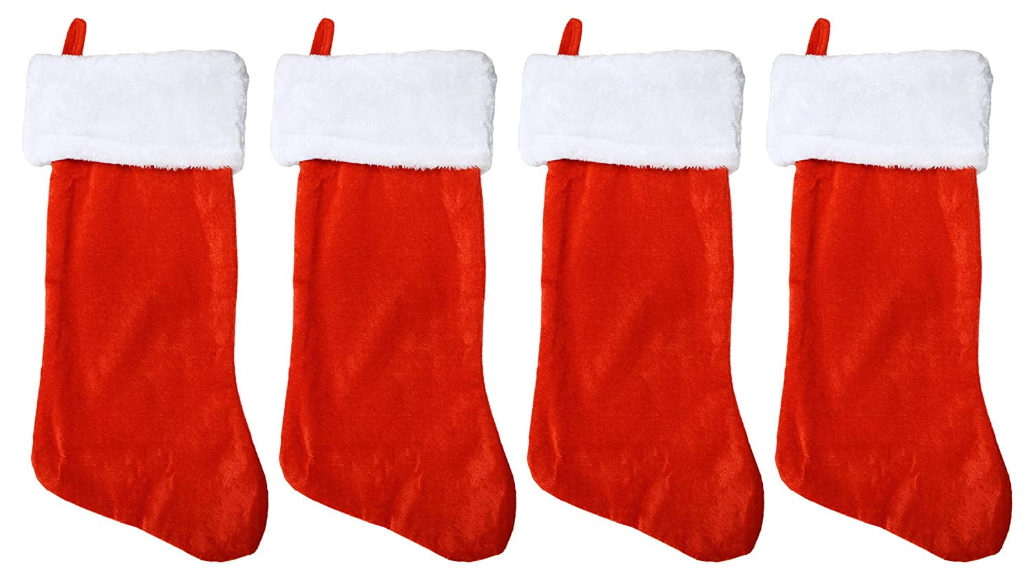 19" Red Velvet Christmas Stocking W/White Plush Cuff & Red Hanging Tag (4 Pack)