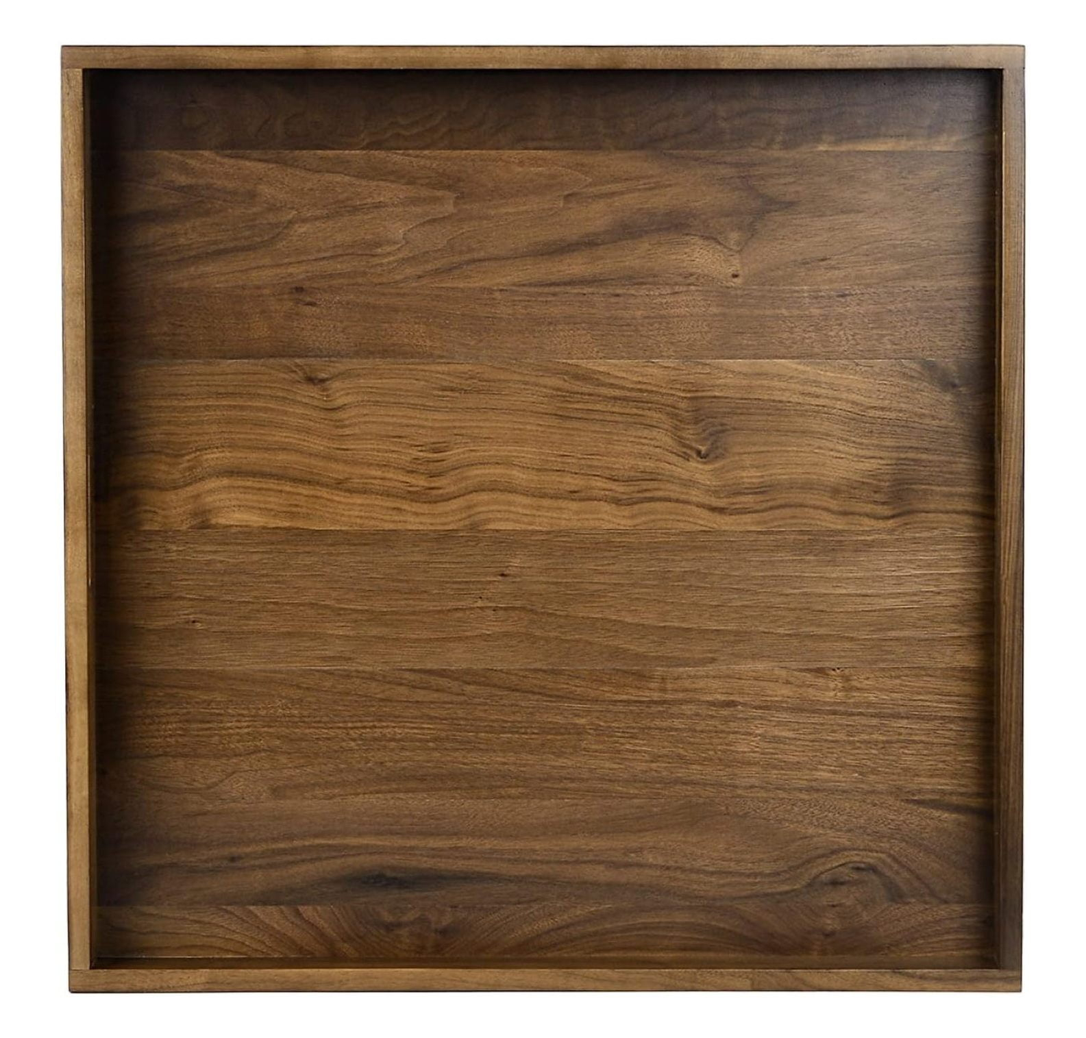 19 x 19 Inches Black Walnut Large Ottoman Tray Wooden Table Tray Square Solid Serving Tray with Handles Platter Decorative Tray for Oversized Ottoman Home Breakfast in Bed Tea Coffee