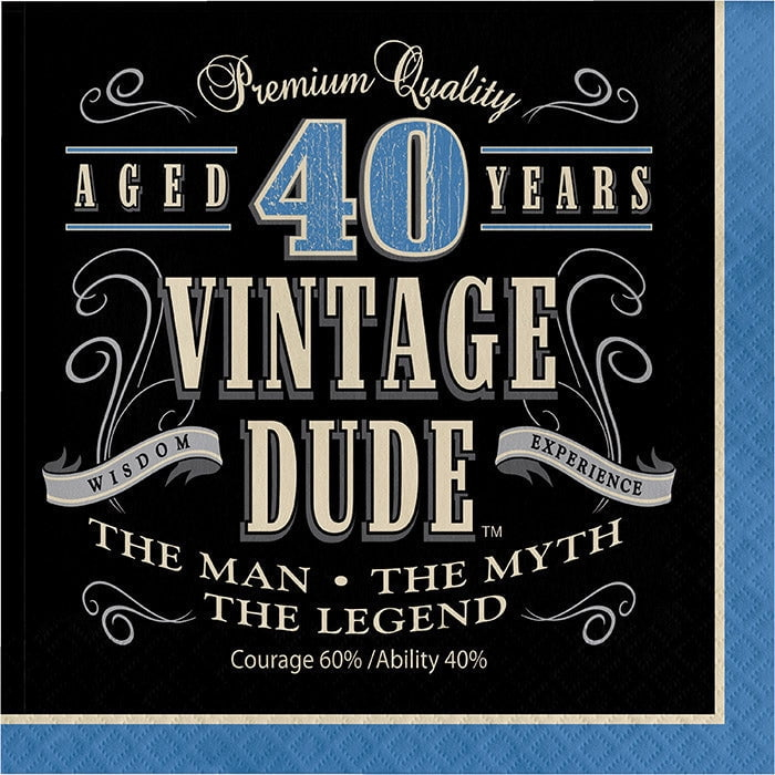 Party Creations Vintage Dude 40th Birthday Lunch Napkins, 16 Ct